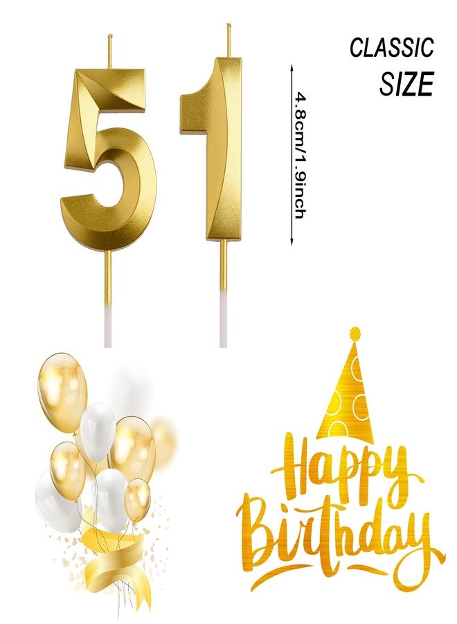 AOOLADA 51st Birthday Candles, Gold 51 Year Old Number Birthday Candles, Happy Birthday Party Decorations Cake Topper Gifts for Men Women - Image 2